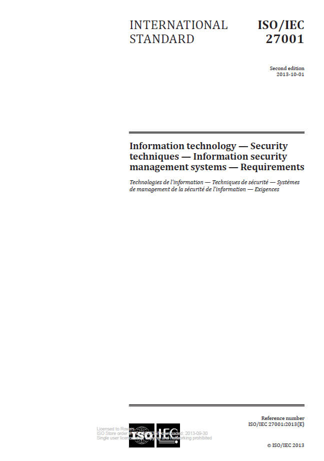 ISO IEC 27001 2013 Cover Page