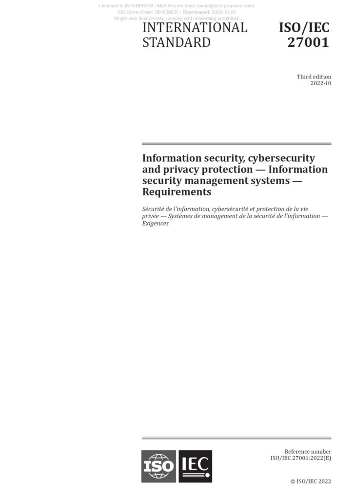 ISO IEC 27001 2022 Cover Page
